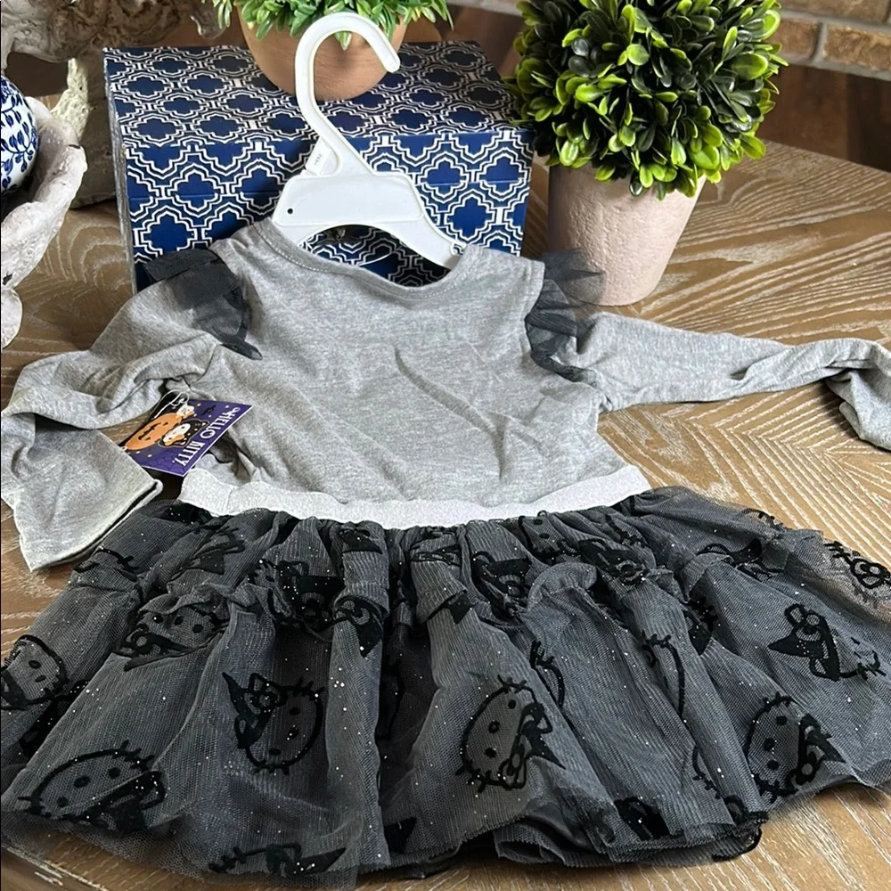 NWT! Hello Kitty Gray & Sparkly Black Tutu Halloween Witch Holiday Dress 2T